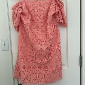 2024 color of the year dress!  Peach, lace, stylish.